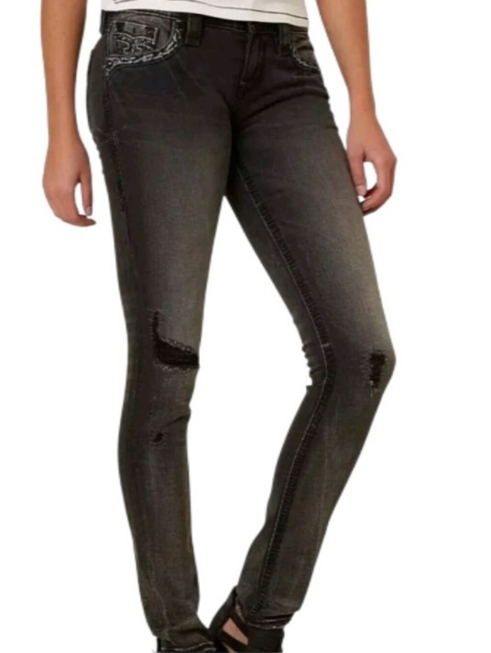 Rock Revival Arisa Skinny Black Distressed Denim Jeans